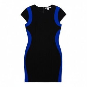 DIANE‎ VON FURSTENBERG Black Royal Blue Sheath Dress Cap Sleeve Size 2